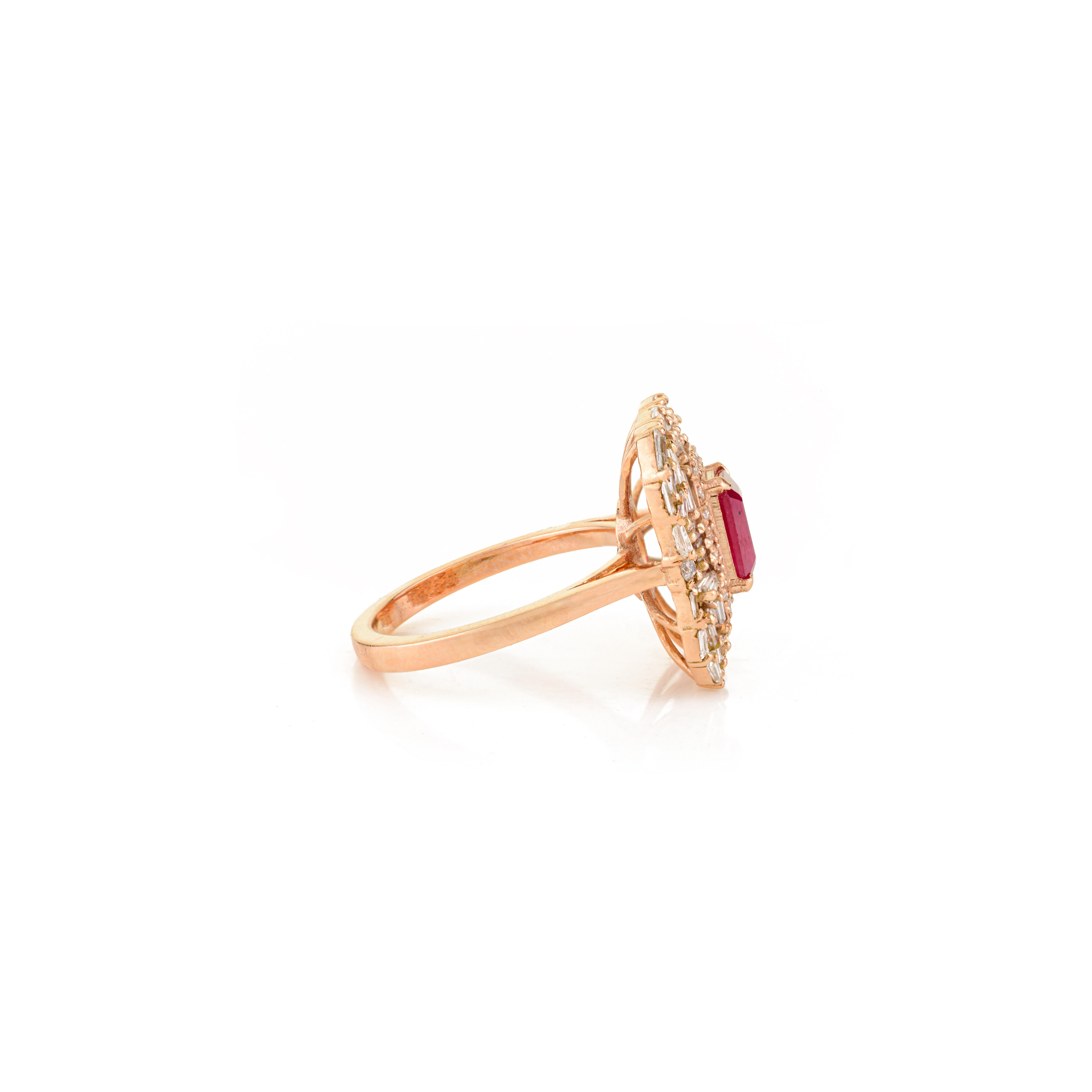 For Sale:  Radiant Ruby Cluster Diamond Statement Cocktail Ring in 14k Solid Rose Gold 7