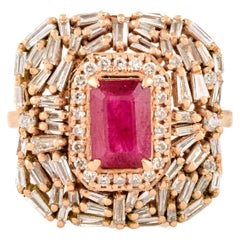 Radiant Ruby Cluster Diamond Statement Cocktail Ring in 14k Solid Rose Gold