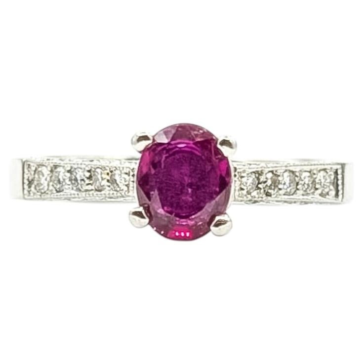 Radiant Ruby & Diamond Gallery Ring in Platinum
