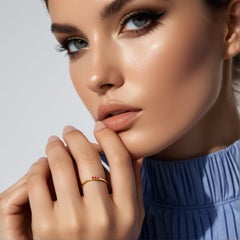 Three Ruby Round Diamond 14K (or 18k upon request) Yellow Gold Band Ring