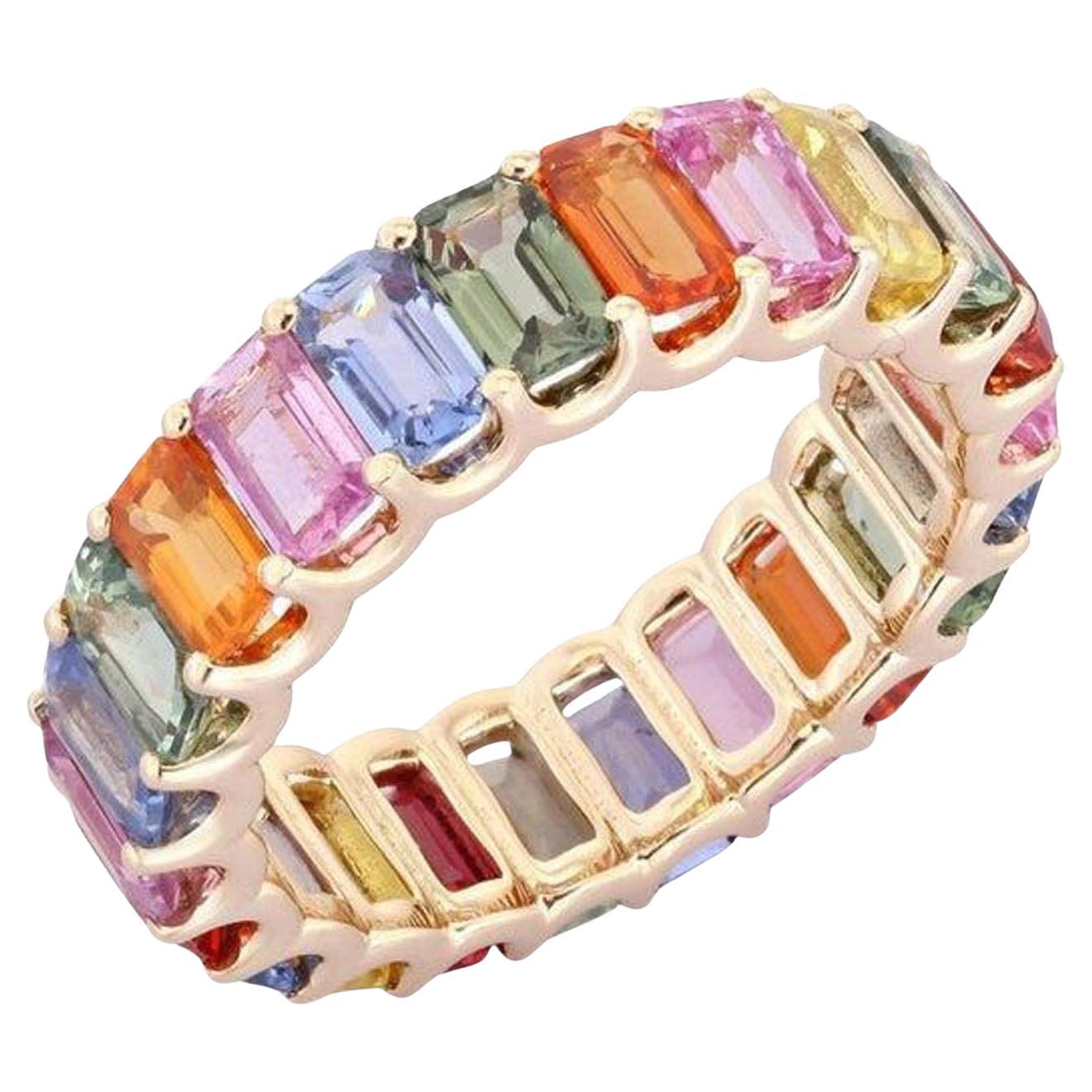 Bague d'éternité en or jaune 14K avec diamant et saphir rayonnant