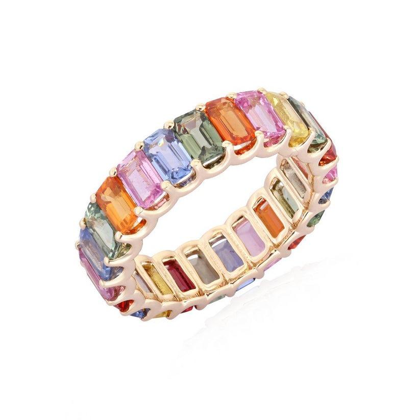 En vente :  Bague d'éternité en or jaune 14K avec diamant et saphir rayonnant 3