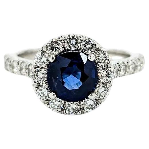 Radiant Sapphire & Diamond Ring in 14k White Gold