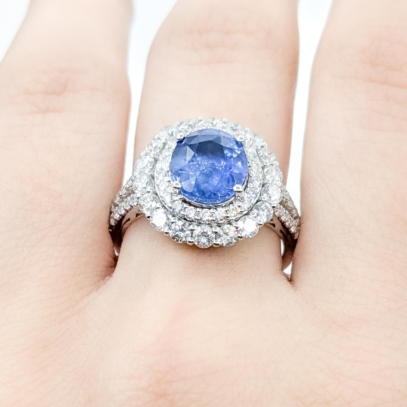 Ring mit strahlendem Saphir und Diamant aus Platin im Zustand „Hervorragend“ im Angebot in Bloomington, MN