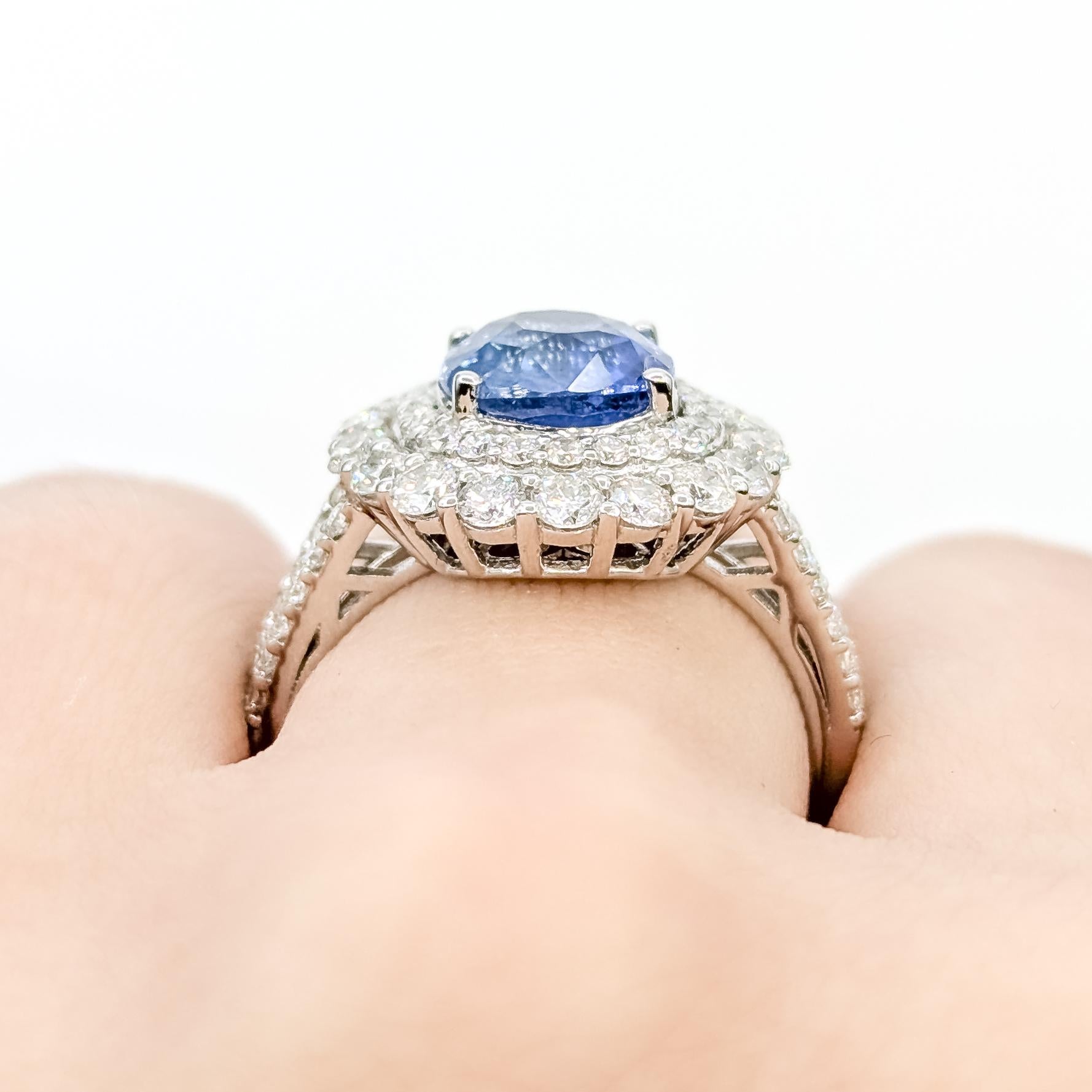 Ring mit strahlendem Saphir und Diamant aus Platin Damen im Angebot