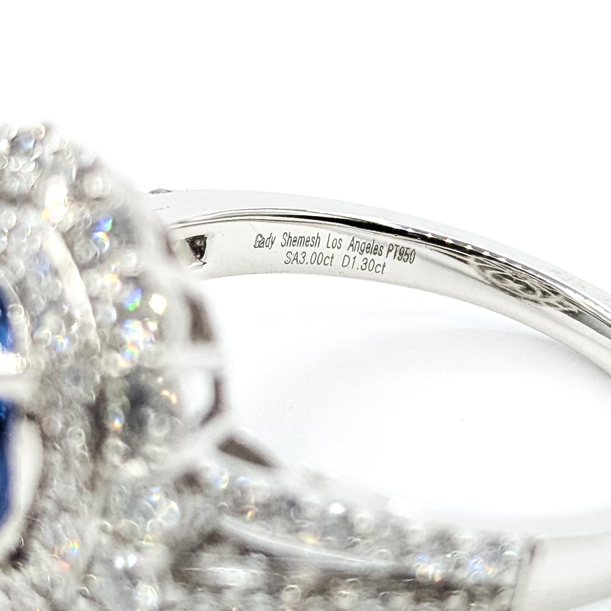 Ring mit strahlendem Saphir und Diamant aus Platin im Angebot 3