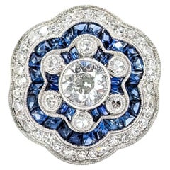 Radiant Sapphire & Diamond Ring in Platinum
