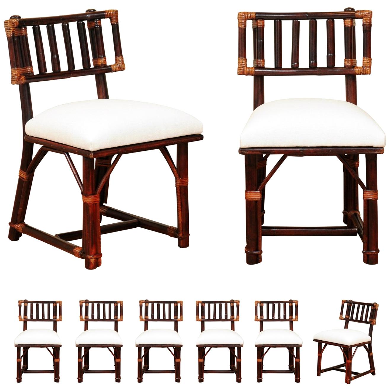 Radiant Set of 8 Rattan Chairs in Cordovan and Caramel by Wisner for Ficks Reed For Sale