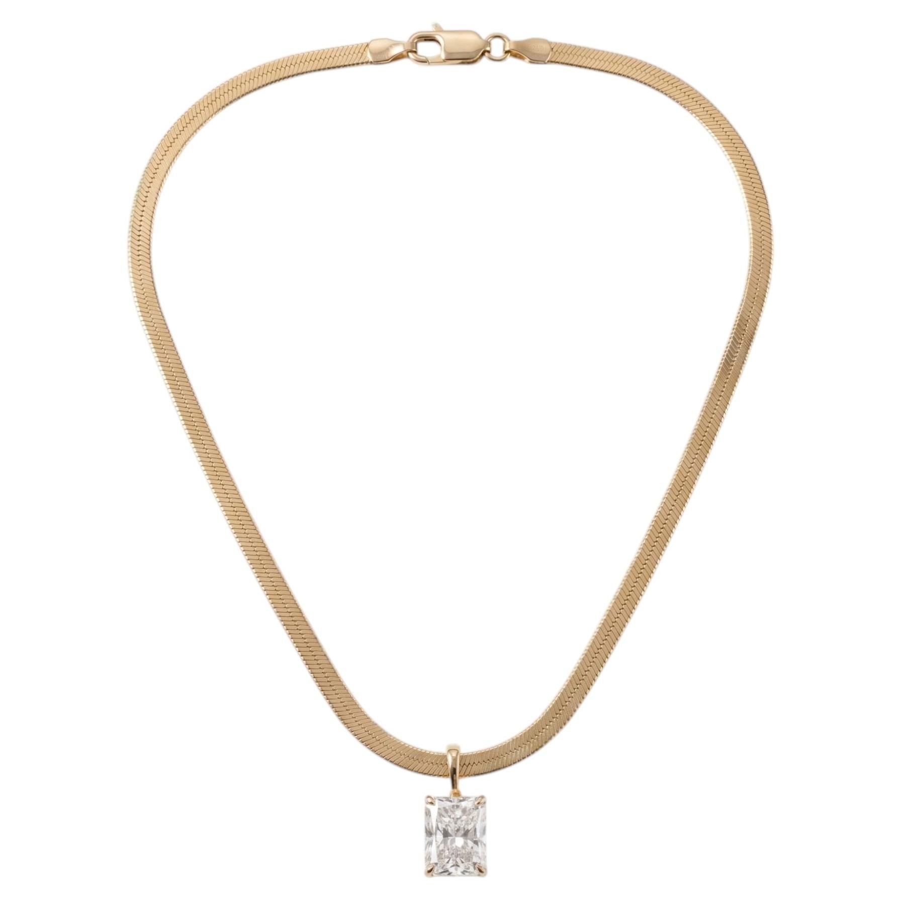 7.00ct Radiant Diamond Herringbone 14K Yellow Gold Necklace