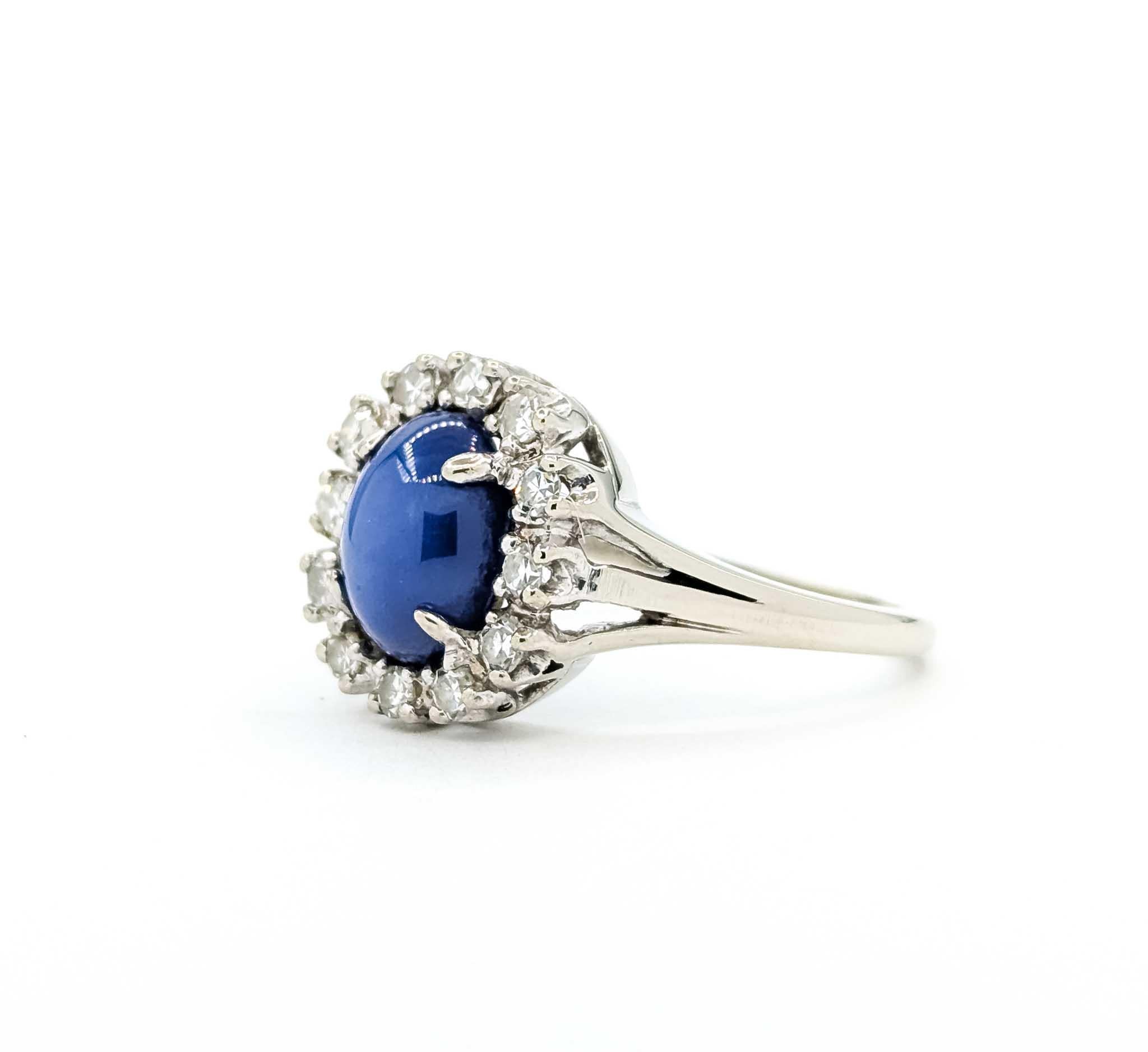 Anello con zaffiro e diamante a stella radiante in oro bianco 14k vintage In condizioni ottime in vendita a Bloomington, MN