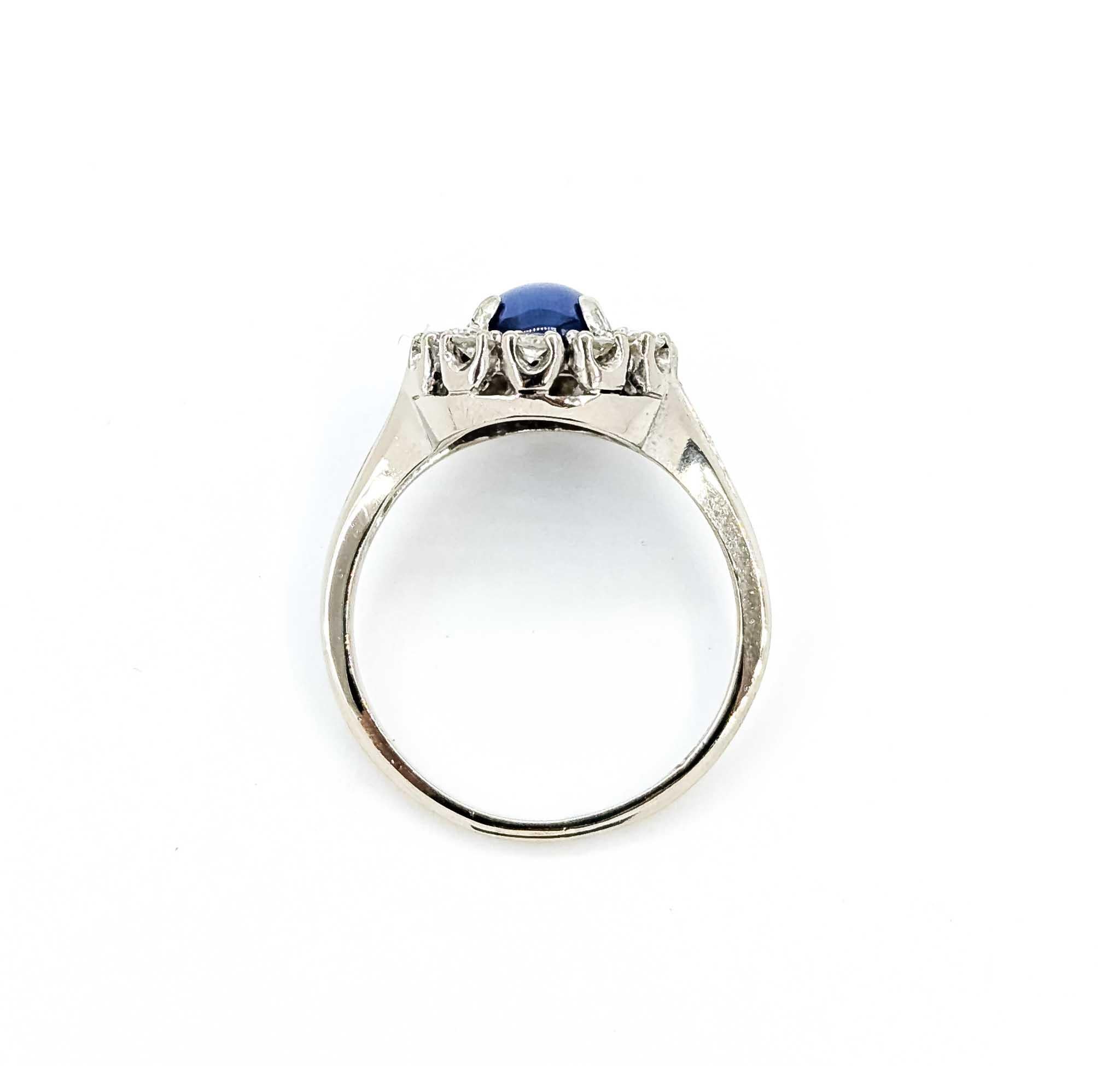 Anello con zaffiro e diamante a stella radiante in oro bianco 14k vintage in vendita 1