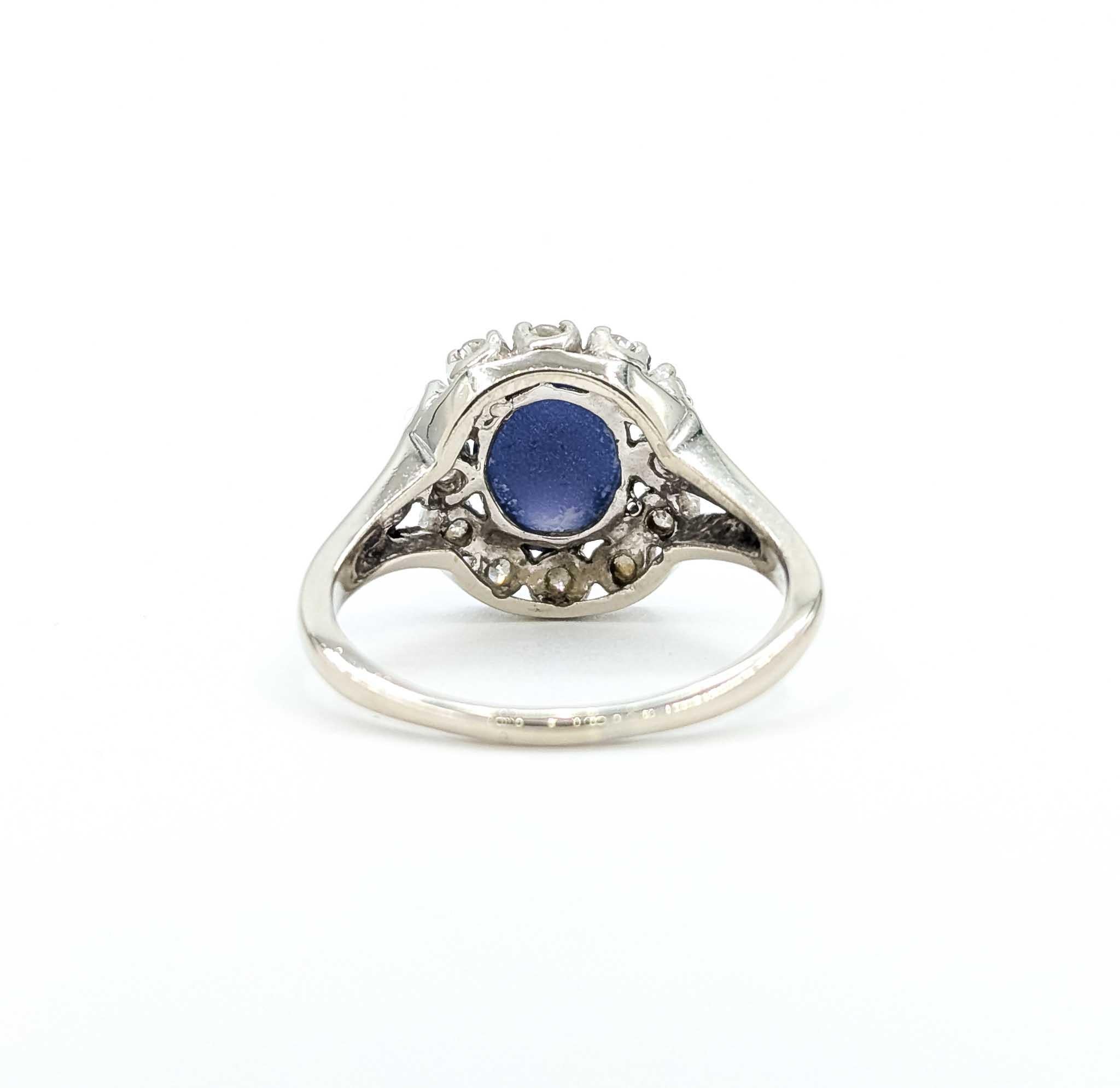 Anello con zaffiro e diamante a stella radiante in oro bianco 14k vintage in vendita 2