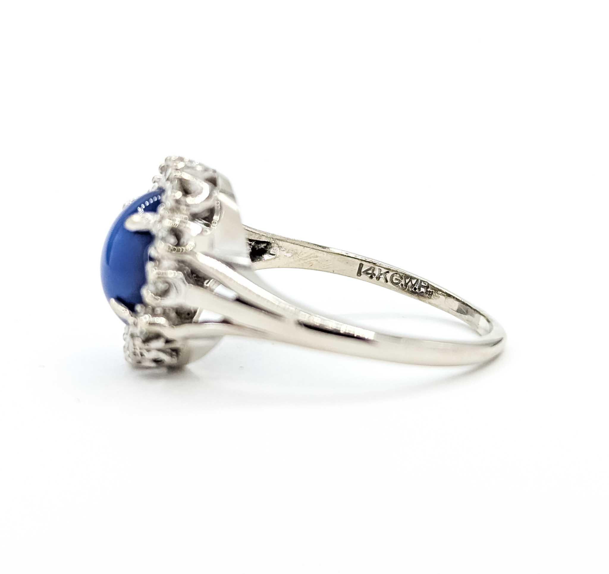 Anello con zaffiro e diamante a stella radiante in oro bianco 14k vintage in vendita 3