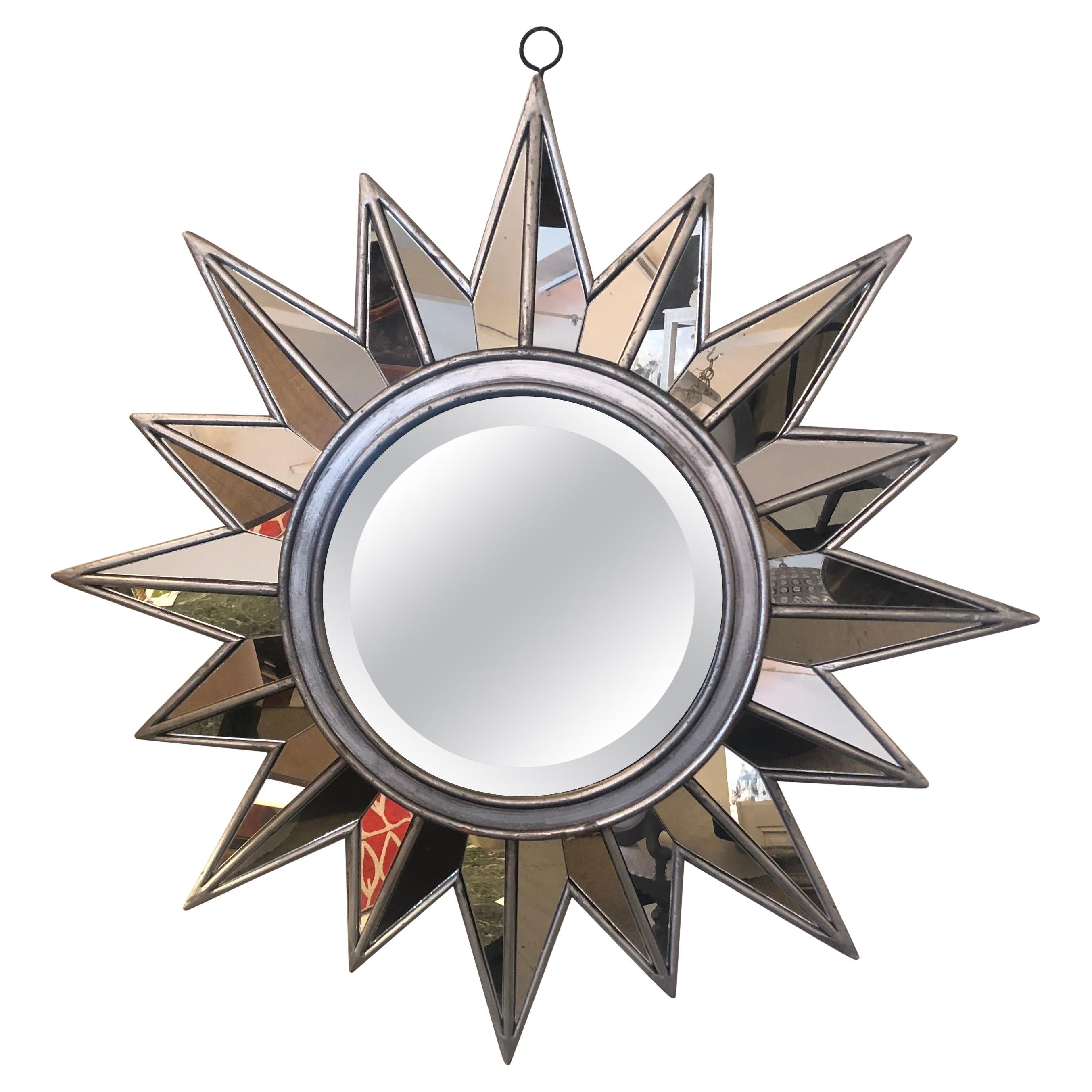 Large Round Sunburst Bevel Mirror at 1stDibs