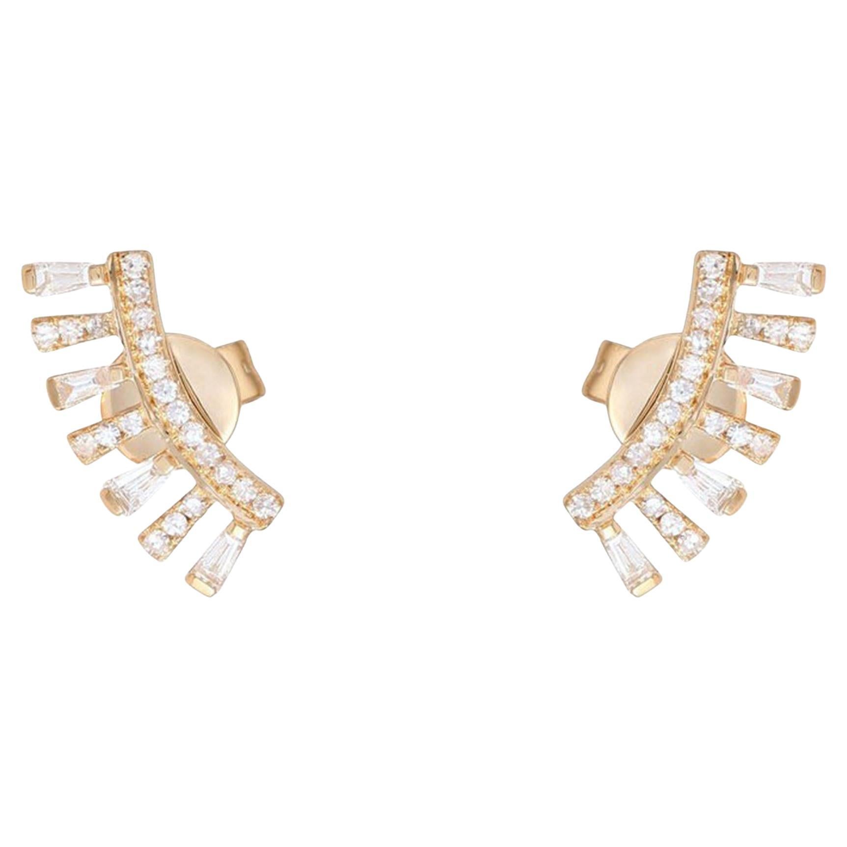 0.24ct Baguette Diamond Radiant Sweep 14K Gold Climber Earrings