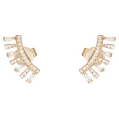 Radiant Sweep 14K (or 18k upon request) Yellow Gold Diamond Climber Earrings