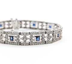 Radiant Synthetic Sapphire and Diamond Bracelet in 14k Vintage Gold