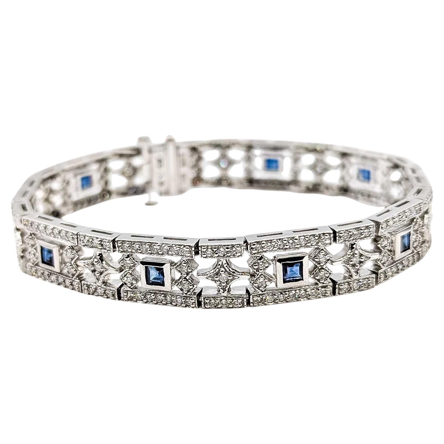 Radiant Synthetic Sapphire and Diamond Bracelet in 14k Vintage Gold