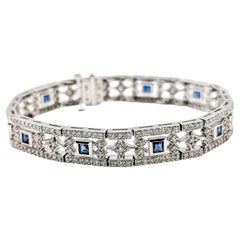 Bracciale con diamanti e zaffiri sintetici radianti in oro vintage 14k