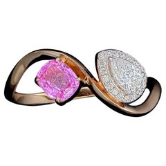 Radiant Toi Et Moi Natural Pink Sapphire and Diamond Ring in 18K Rose Gold