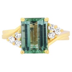 Radiant Tourmaline Diamond Bypass Accent Fashion Ring 14K Yellow Gold