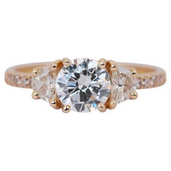 Radiant Triple Excellent Ideal Cut Diamonds 3-Stone Ring in 18k Yellow Gold