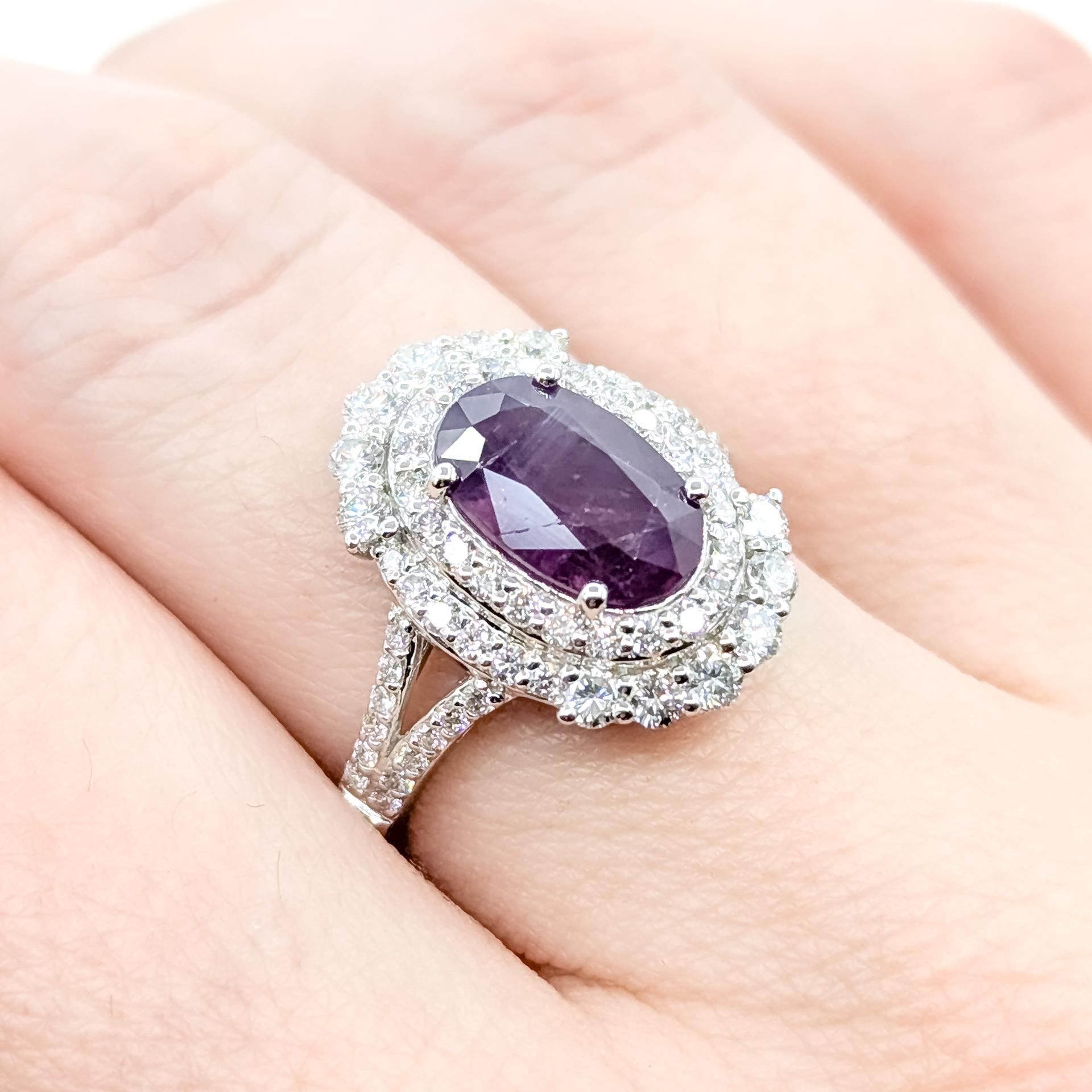 Anello con zaffiro non riscaldato e diamante in platino In condizioni ottime in vendita a Bloomington, MN