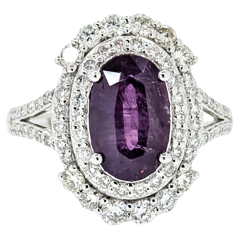 Anello con zaffiro non riscaldato e diamante in platino in vendita