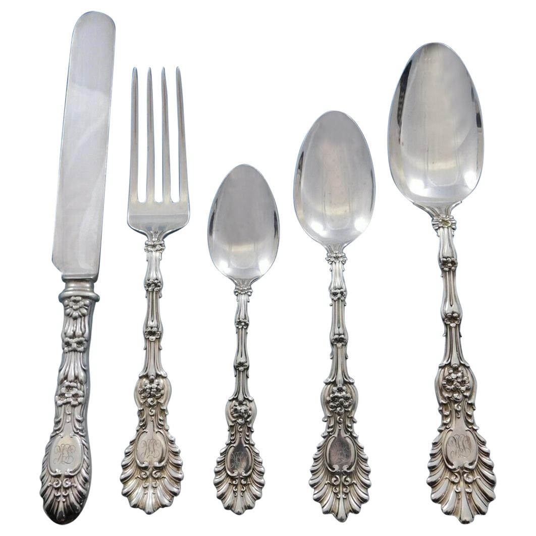 Radiant, Whiting Sterling Silver Flatware Set Dinner Service with Vintage Chest For Sale