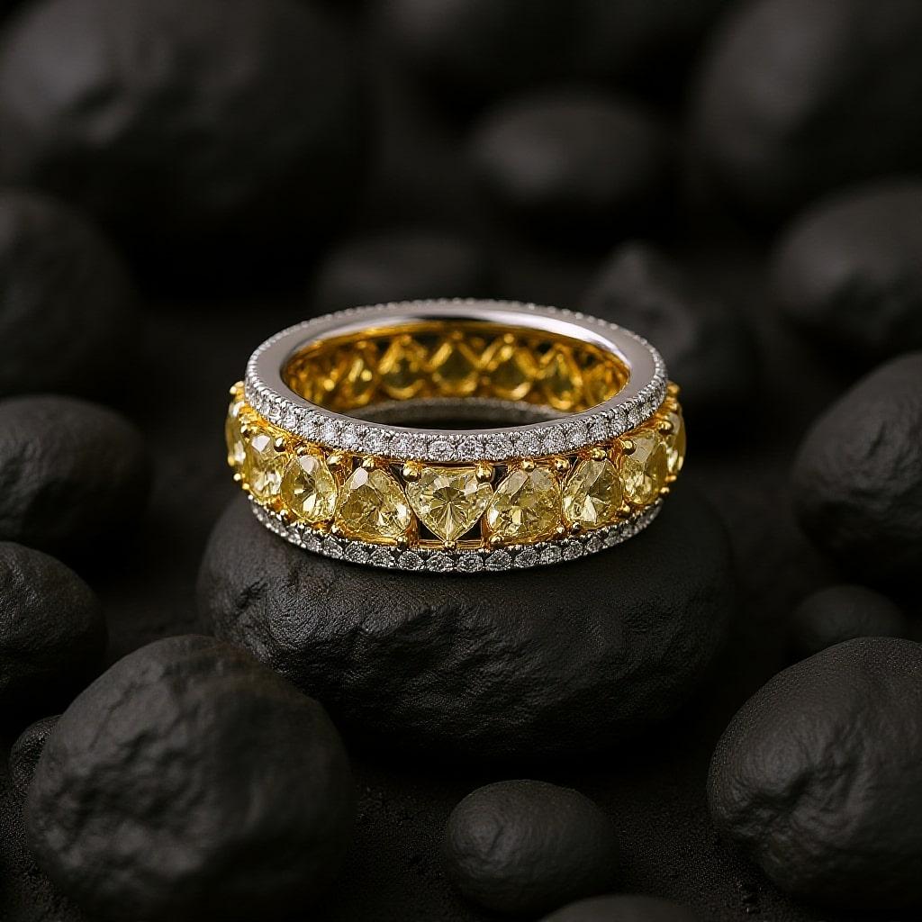 En vente :  Bague d'éternité en or jaune 18K avec diamant radiant et coussin 3