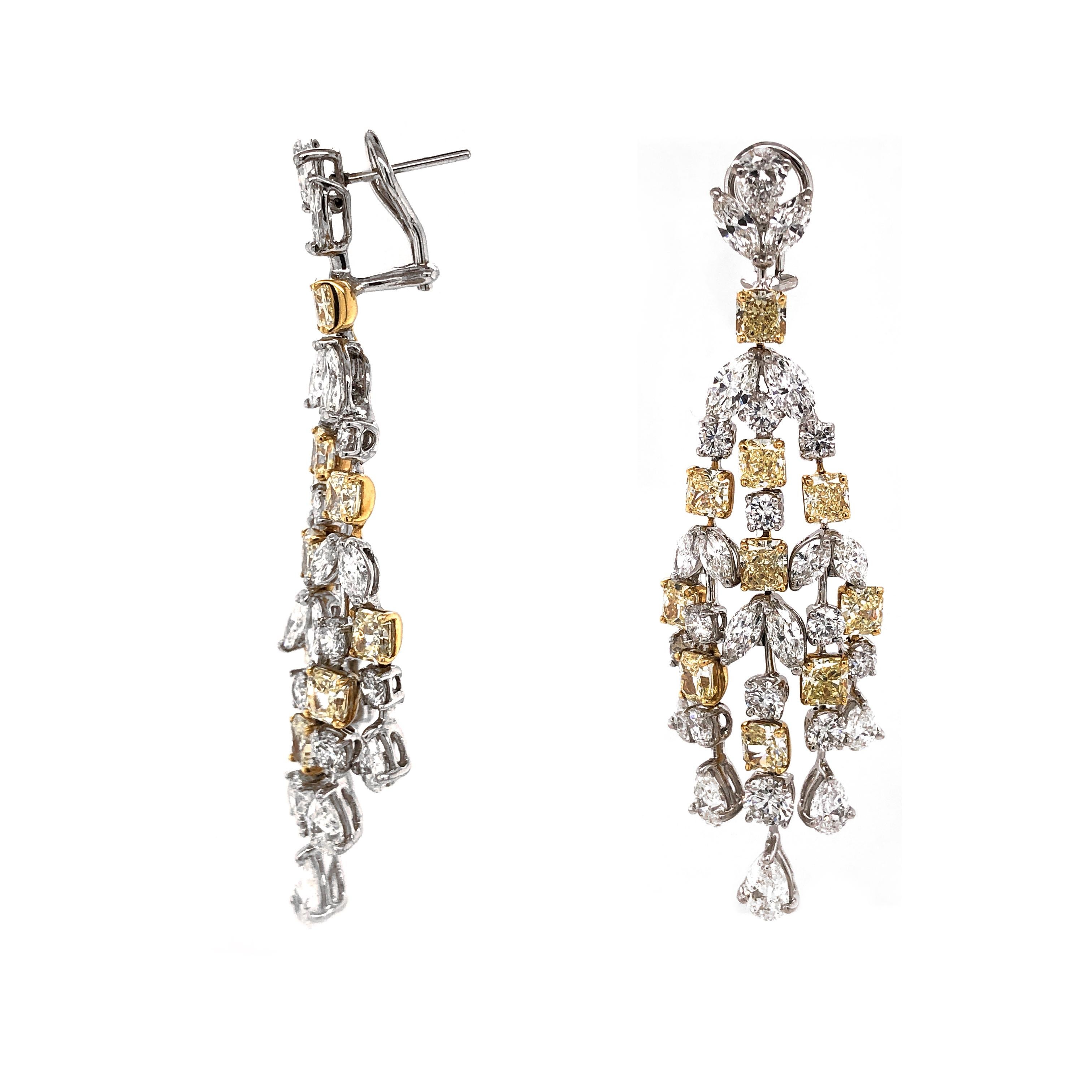 Radiant Cut Radiant Yellow Diamonds 11.49 carat Chandelier 18k Gold Earrings For Sale