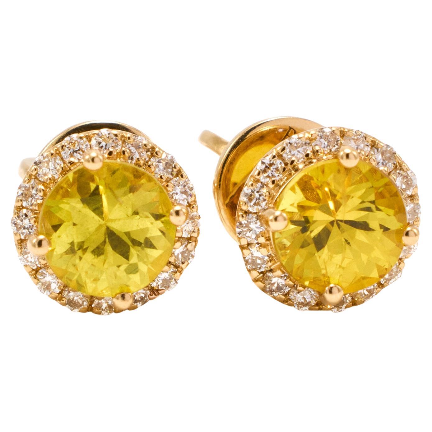 Radiant Yellow Gold Yellow Sapphire and Diamond Halo Stud Earrings