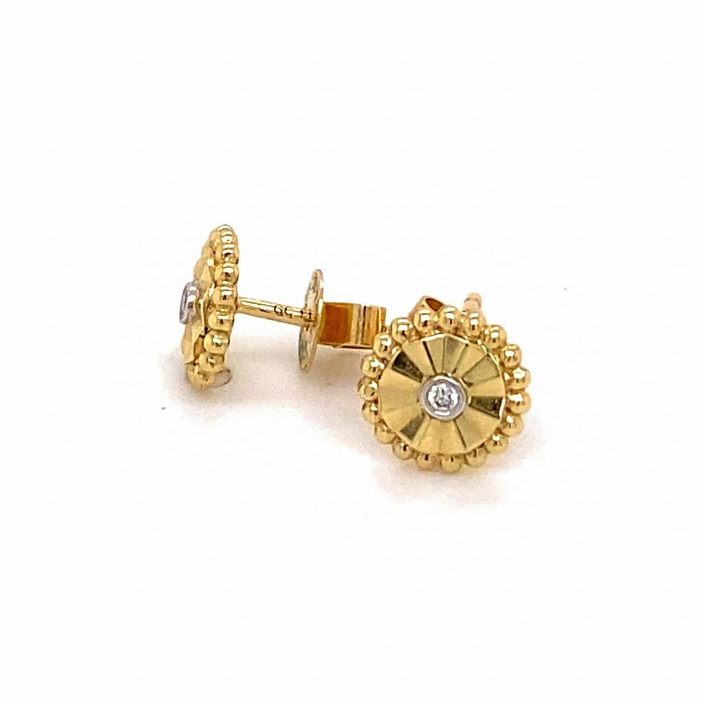 Radiating Disk Diamond Solitaire Stud Beaded Circle Sun Star 14K Gold EG14604 In New Condition For Sale In Austin, TX