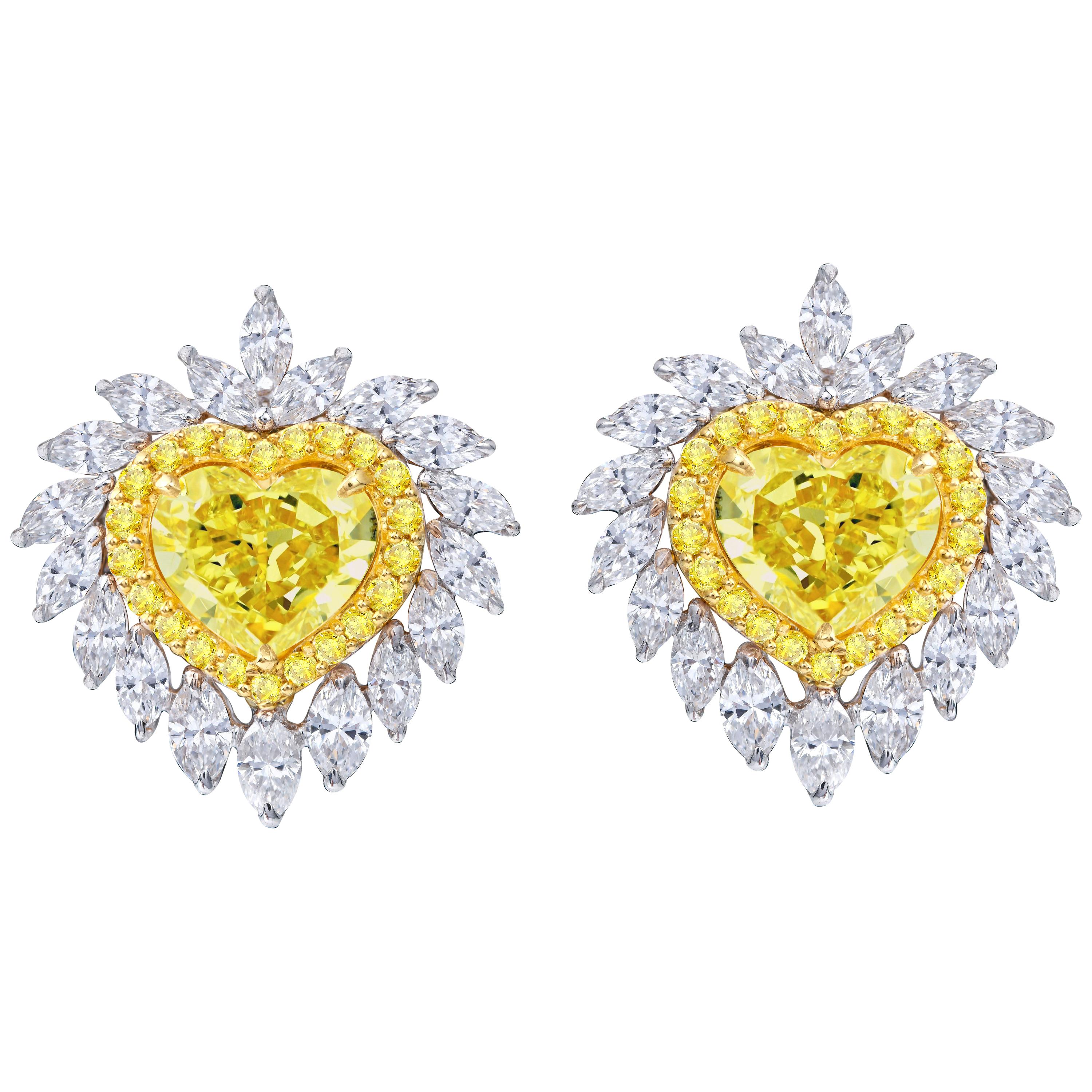 Radiating Heart Shaped Studs, 3.76 Carat For Sale