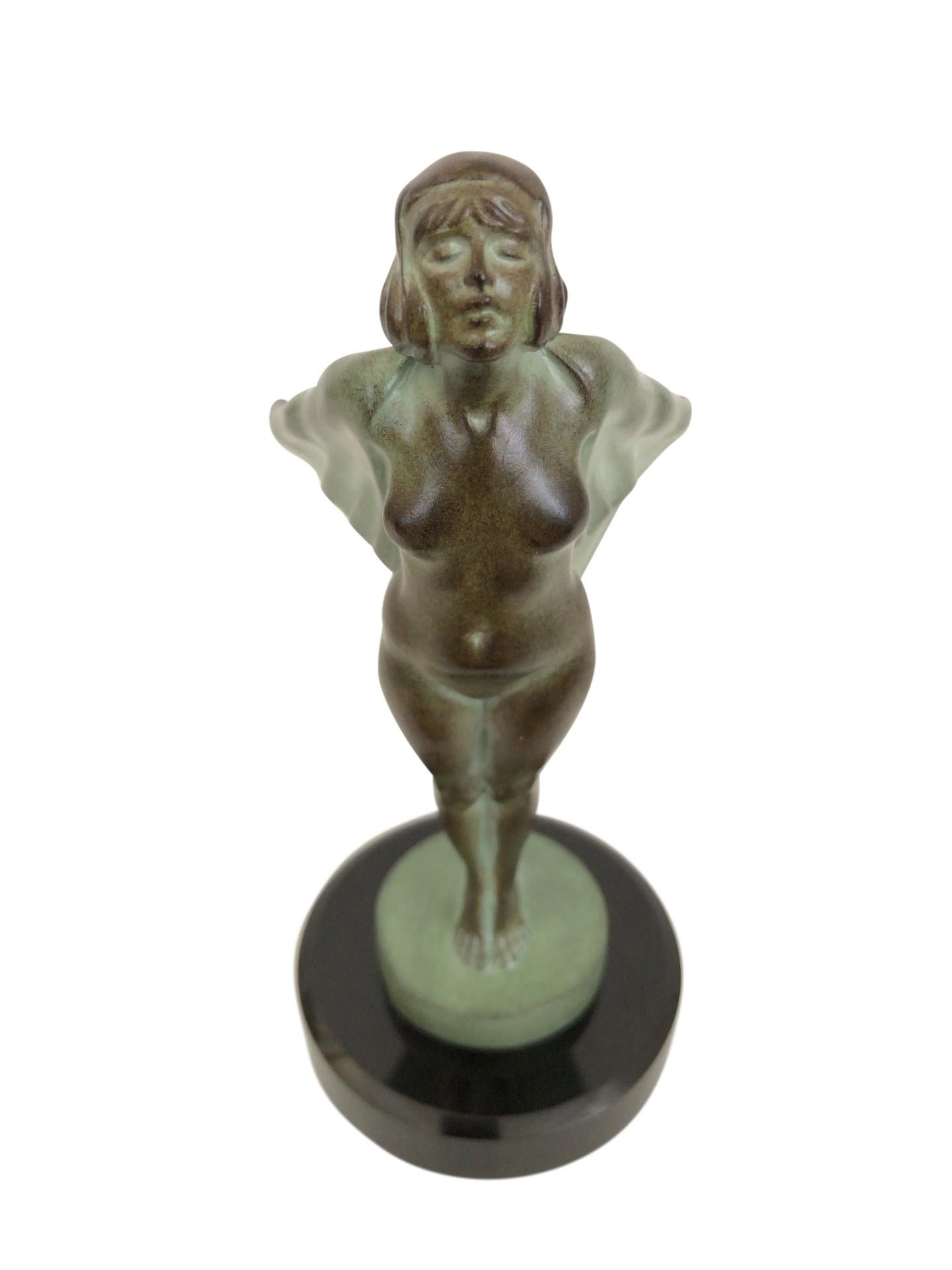 Spelter Radiator Mascot Lady at Sail Original Max Le Verrier French Art Deco Sculpture
