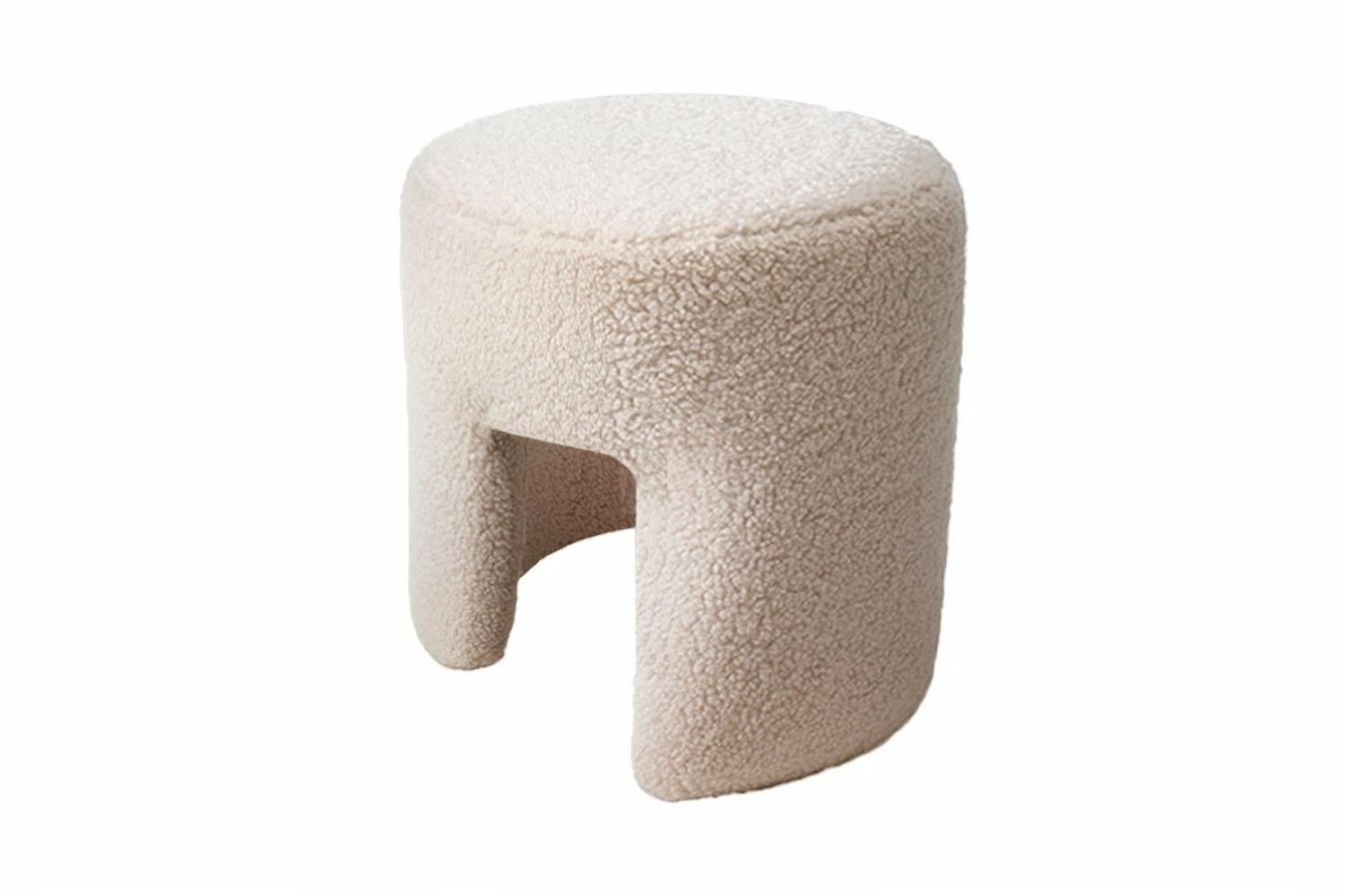 Post-Modern Radical Design White Bouclé Stool Furia For Sale