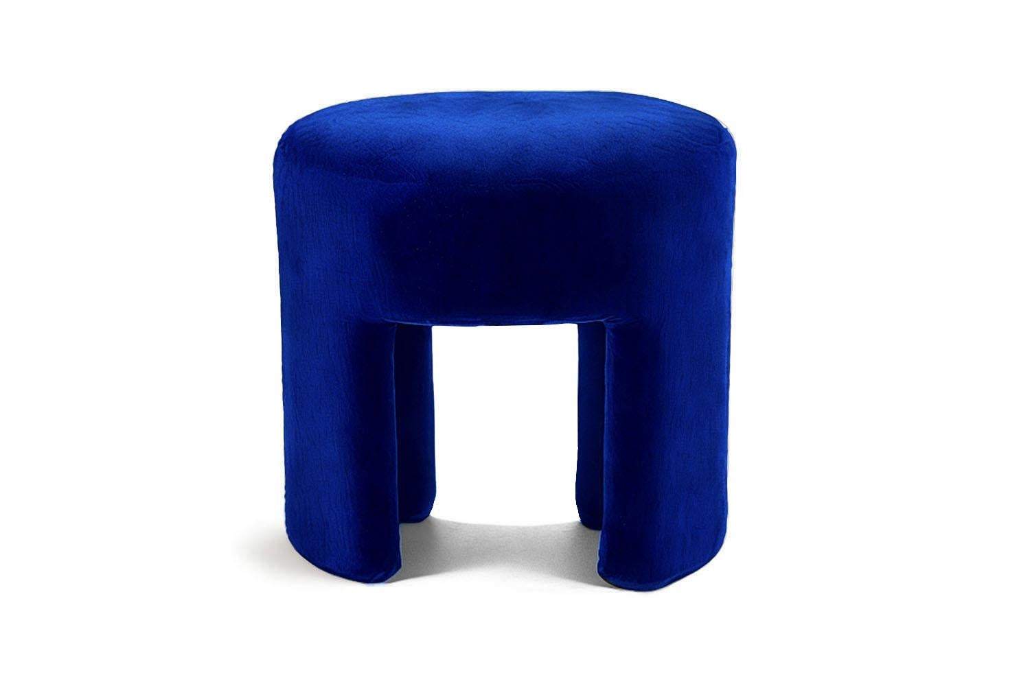 Spanish Radical Design White Bouclé Stool Furia For Sale