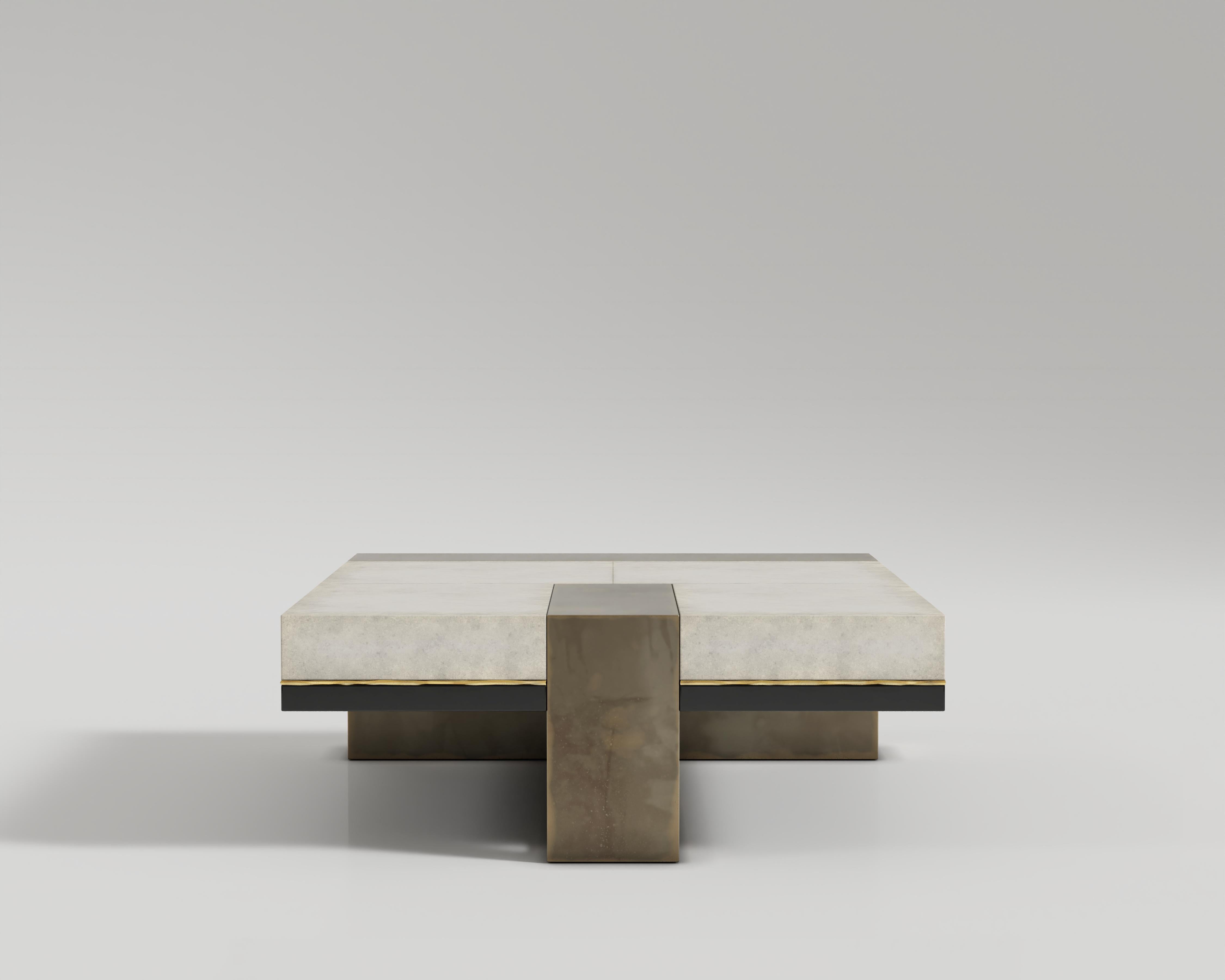 Turkish Radice Coffee Table in Goat Skin and Patina Bronze by Palena Furniture For Sale