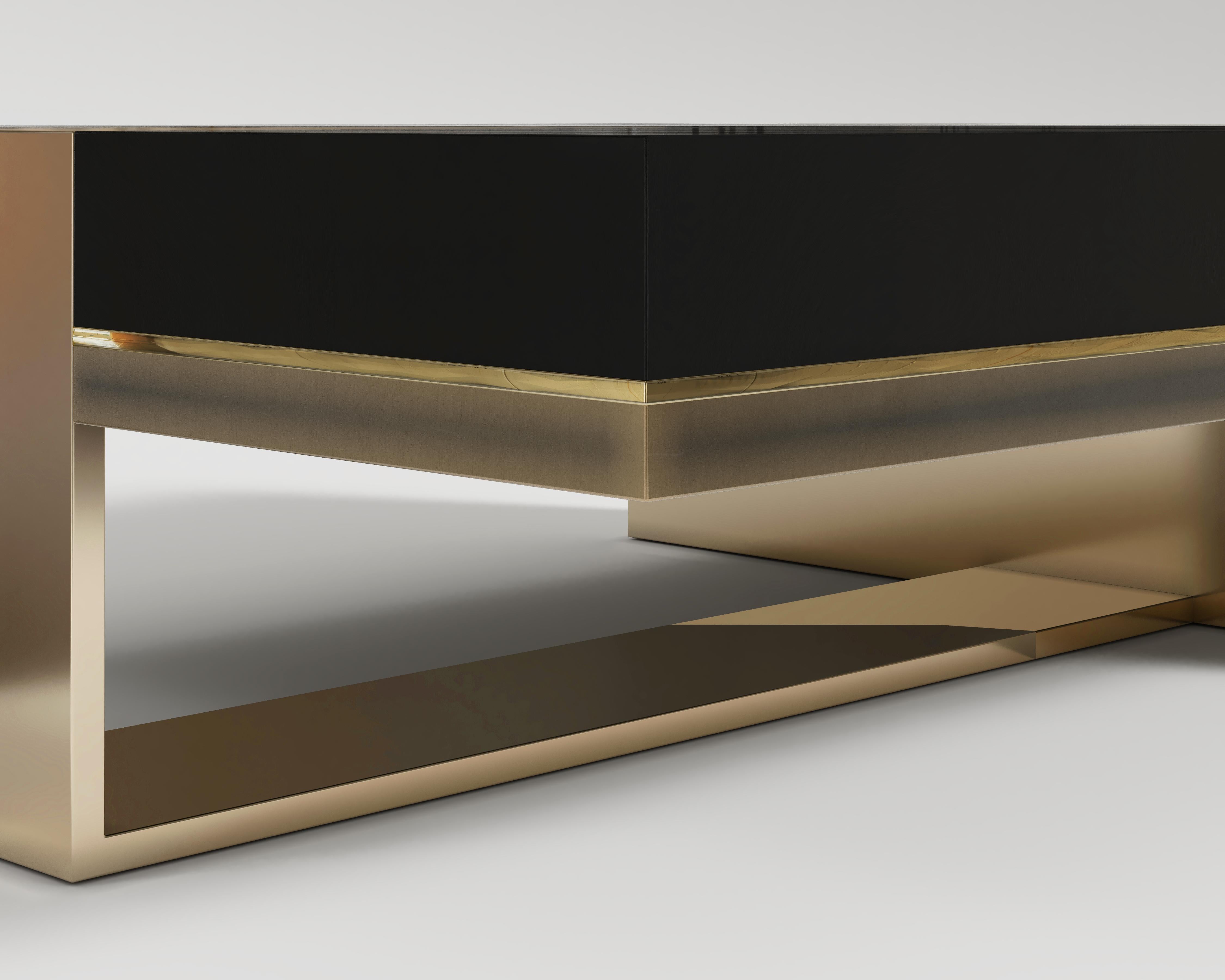Contemporary Radice Coffee Table in Goat Skin and Patina Bronze  For Sale