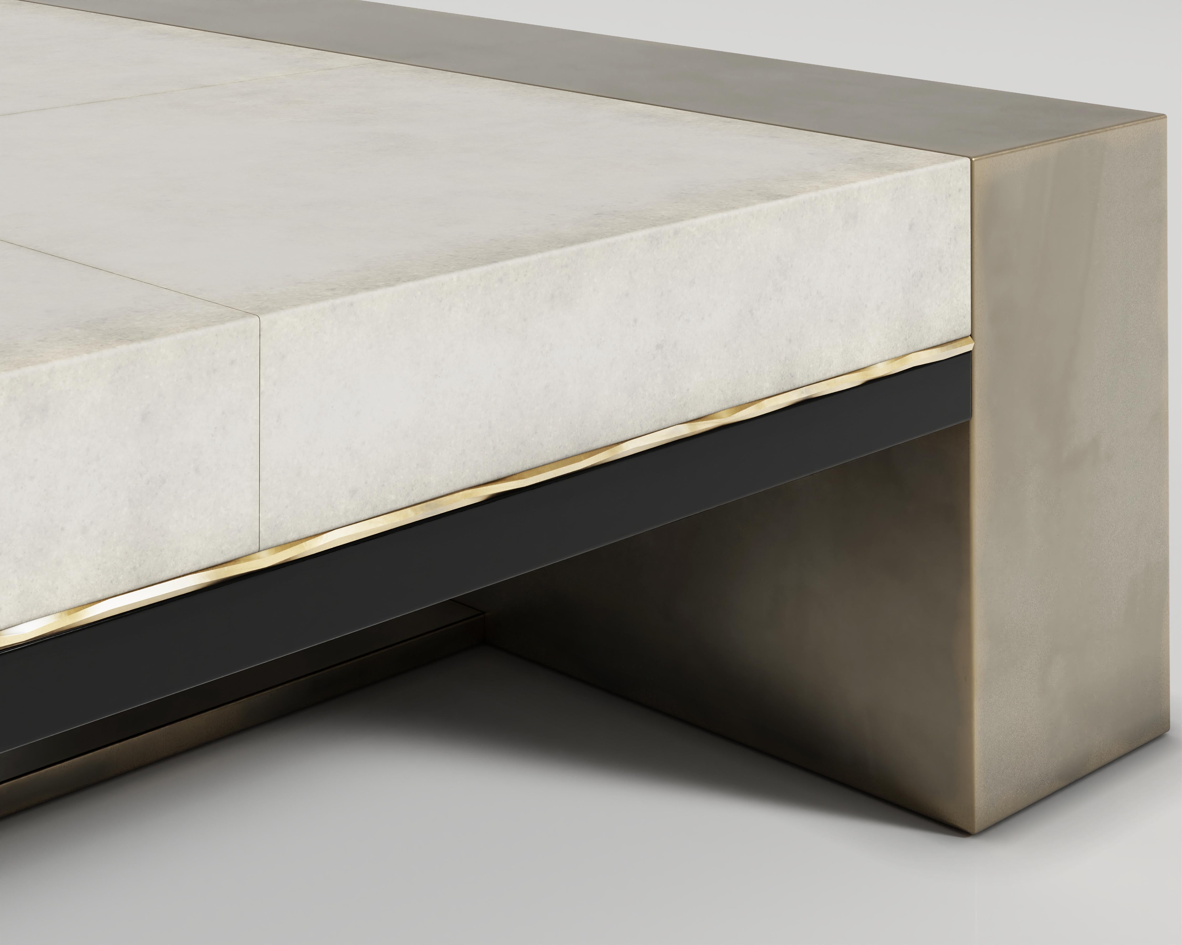 Brass Radice Coffee Table in Goat Skin and Patina Bronze  For Sale