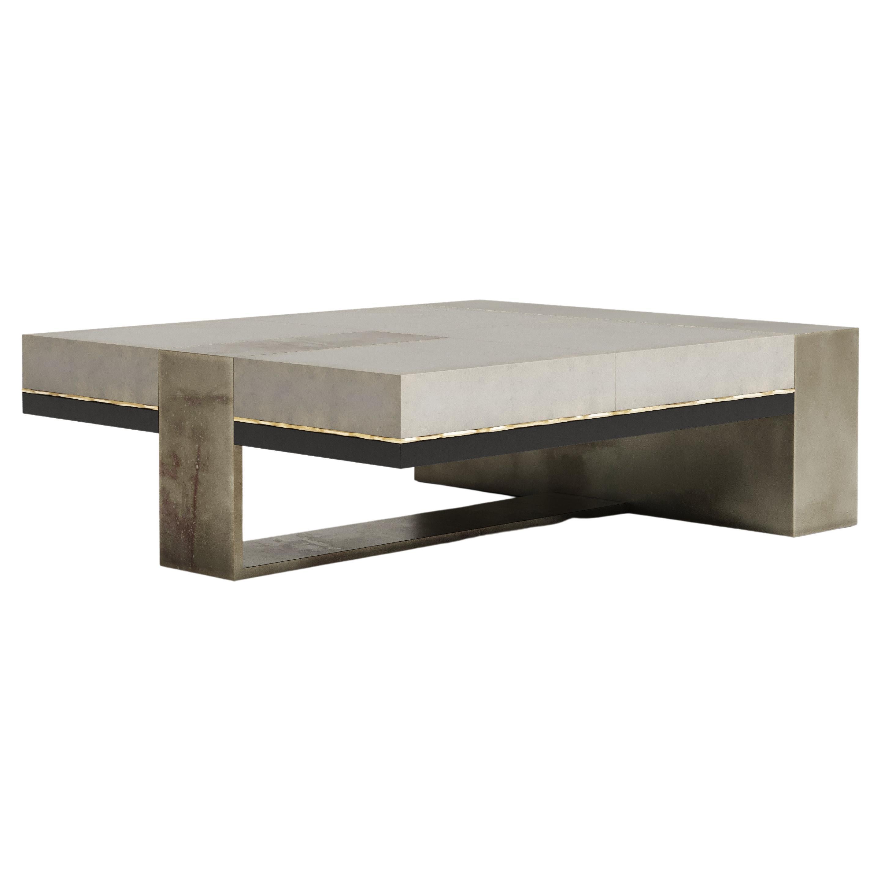 Radice Coffee Table in Goat Skin and Patina Bronze 