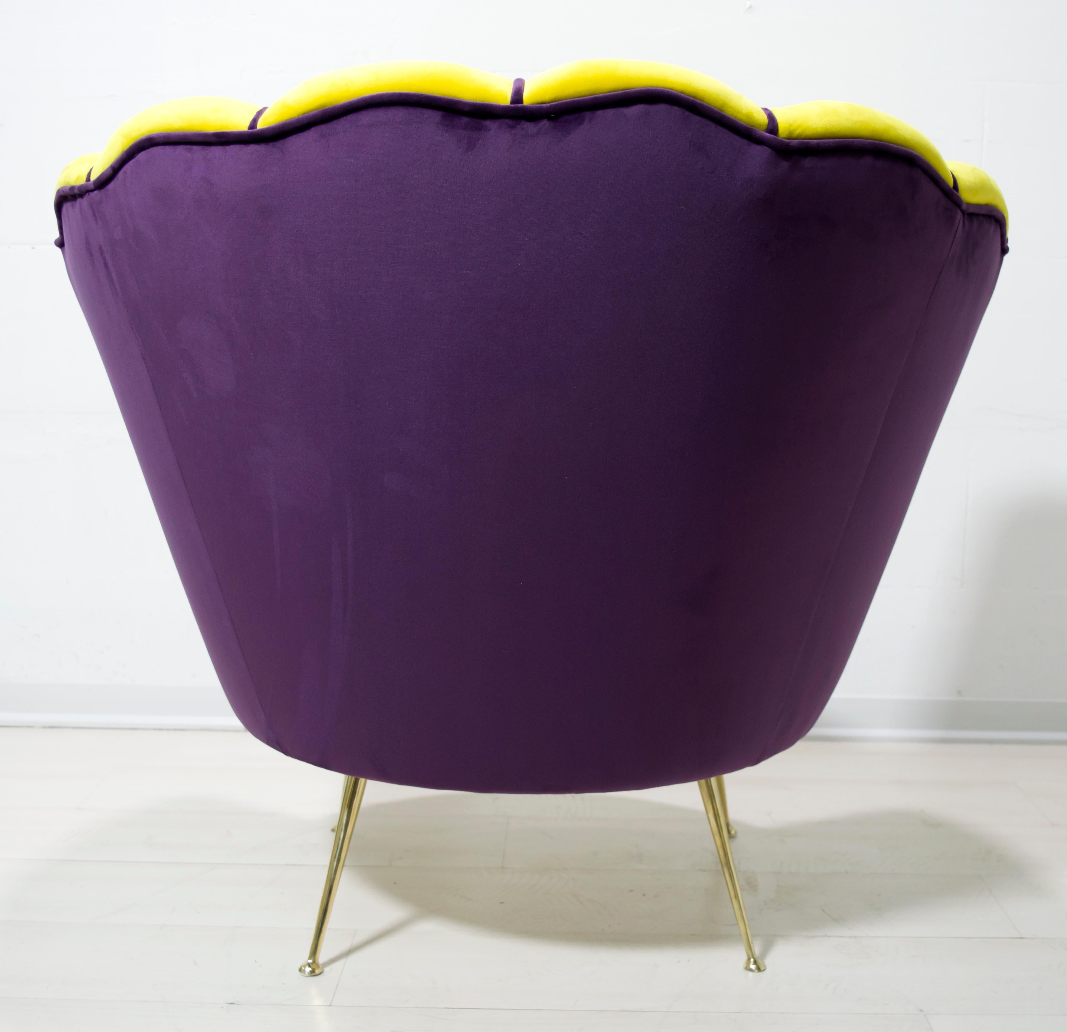 Brass Radice & Minotti Mid-Century Modern Italian Velvet Armchair, 1950s For Sale