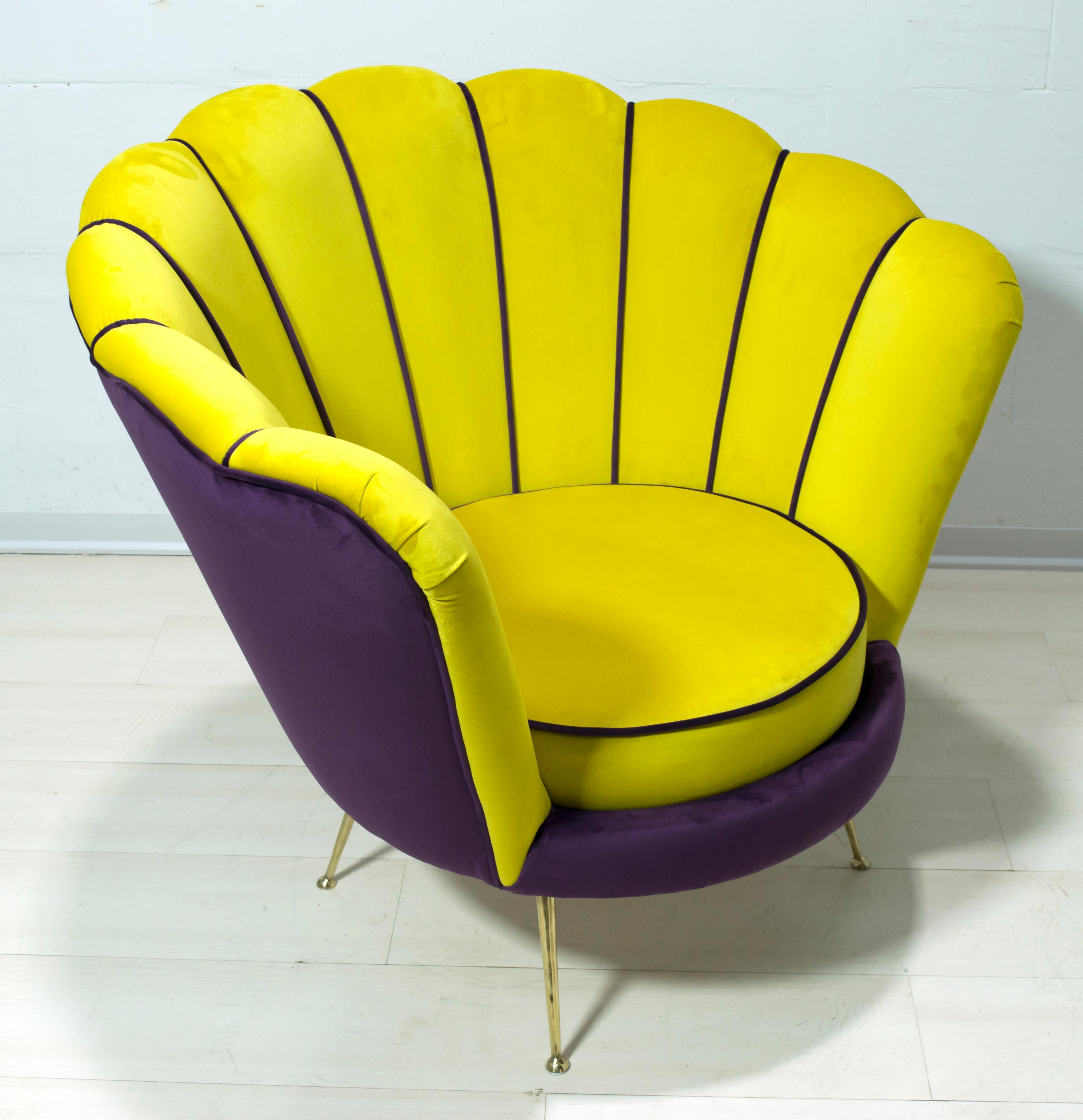 Laiton Fauteuil en velours italien Radice & Minotti, moderne du milieu du siècle dernier, années 1950 en vente