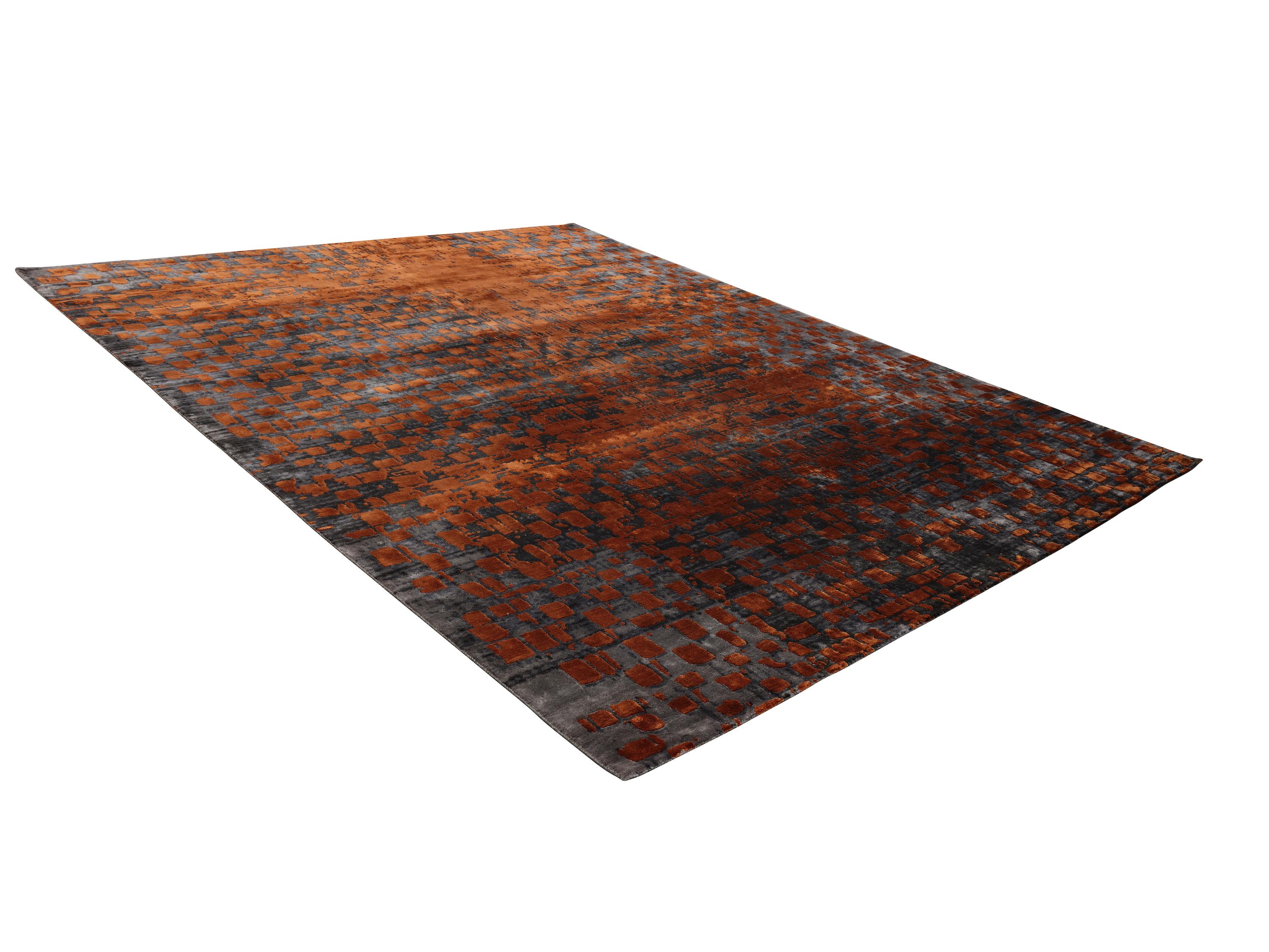 Hand-Knotted RADIEUX Hand Knotted Contemporary Rug in Rust and Black/White Colours by Hands For Sale