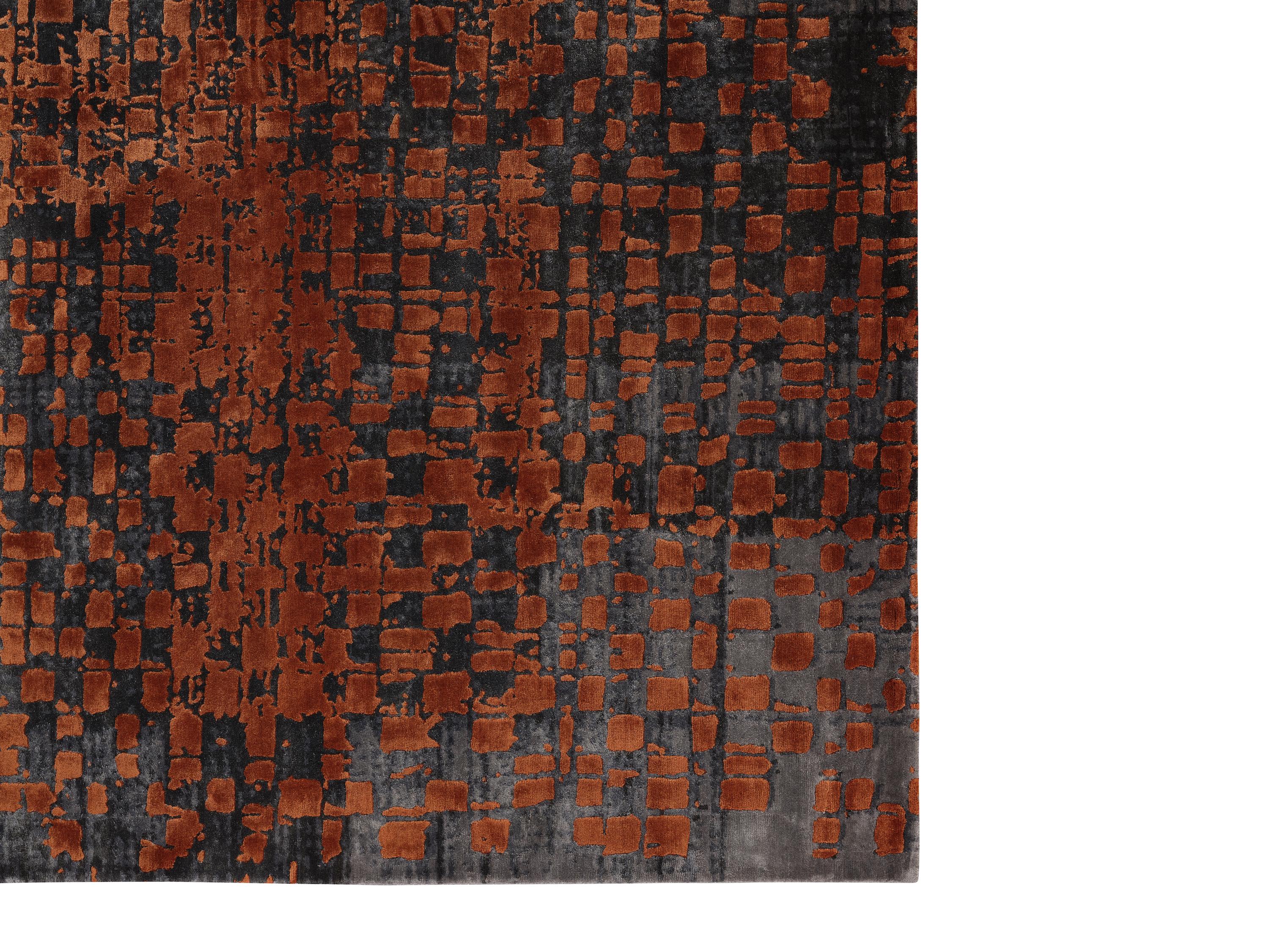 RADIEUX Hand Knotted Contemporary Rug in Rust and Black/White Colours by Hands For Sale 1