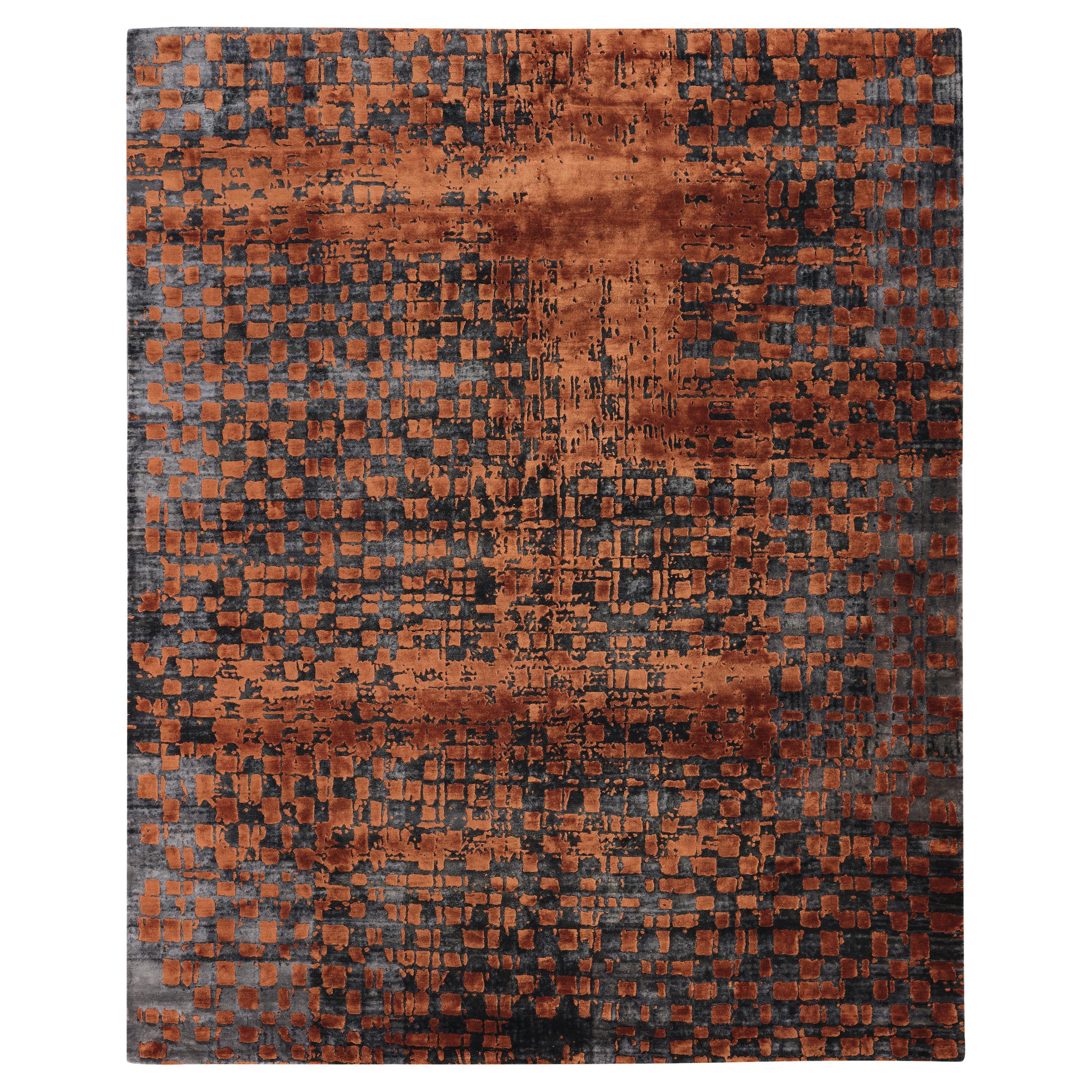 RADIEUX Hand Knotted Contemporary Rug in Rust and Black/White Colours by Hands For Sale