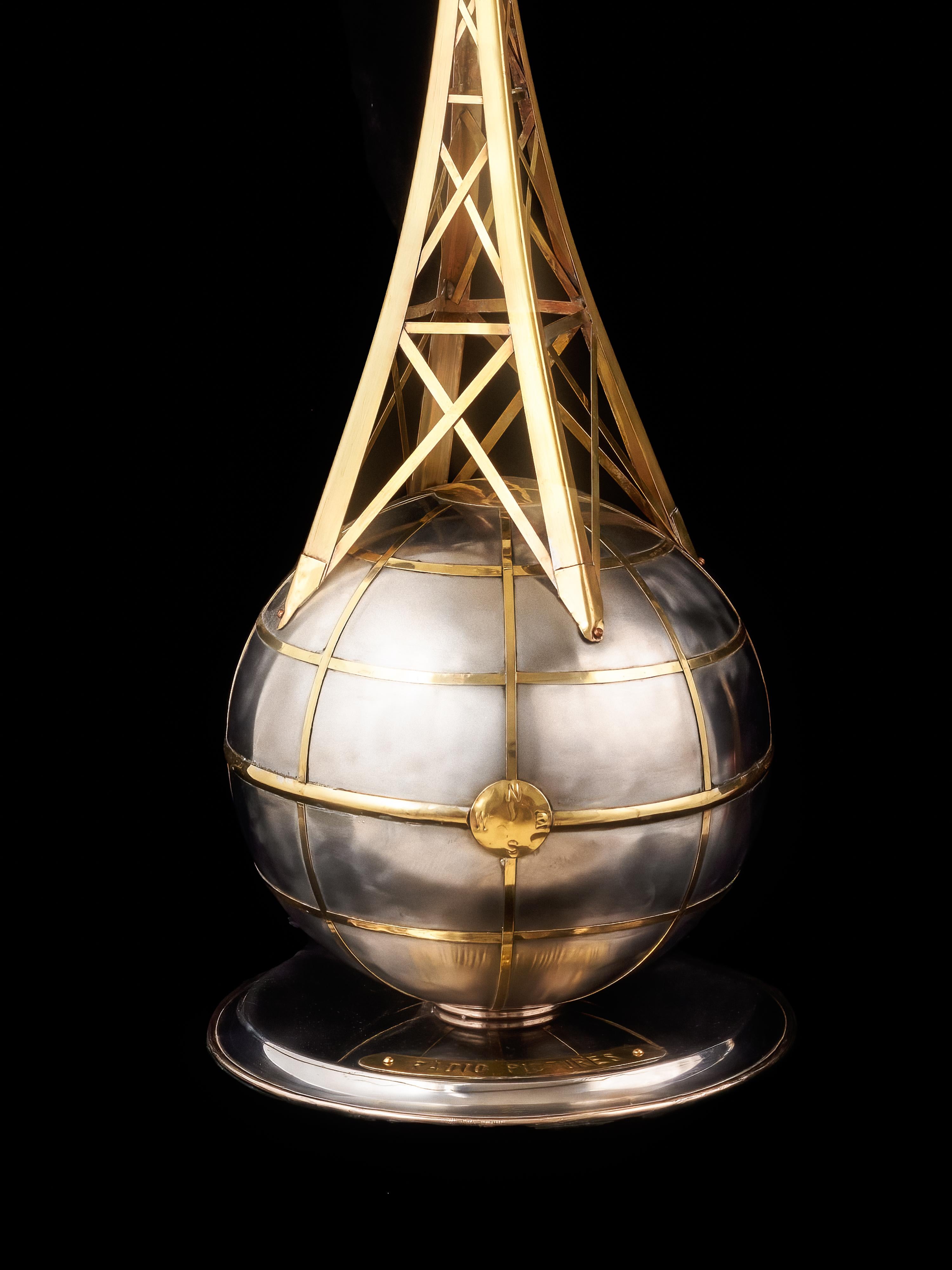 Art Deco Radio Pictures. By Sam Rush steel and brass lamp honouring a 1920's movies For Sale