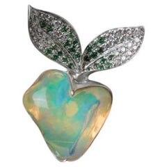 Radish Elegance - Pendentif Opale de feu Diamant Tsavorite Or blanc 18K