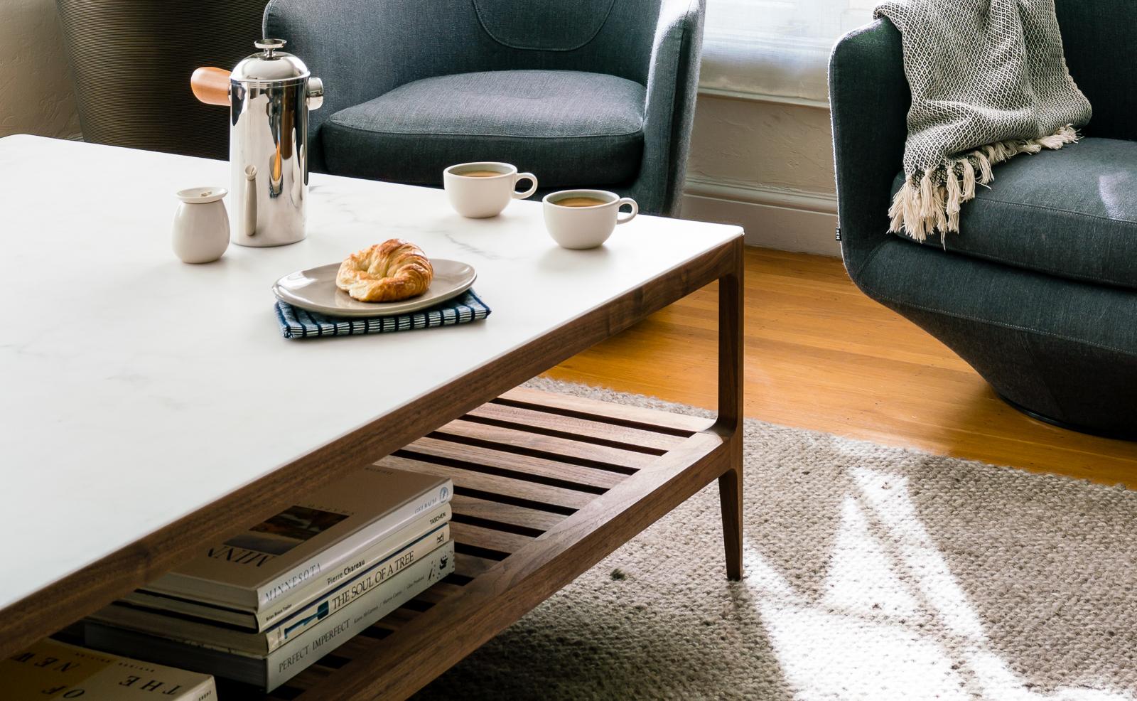 Modern Radius Coffee Table in Walnut by Munson Furniture