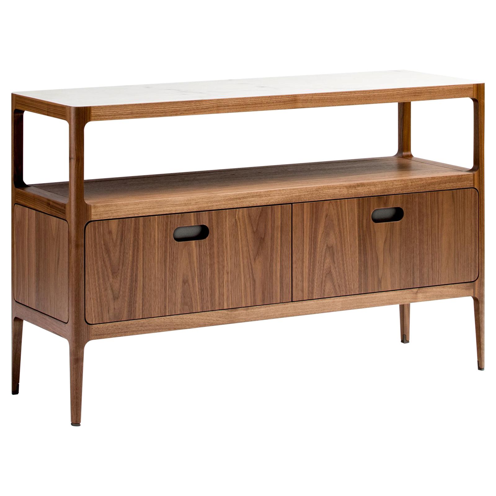 Customizable Credenza by Munson Furniture in Walnut with Alabaster Resin Top im Angebot